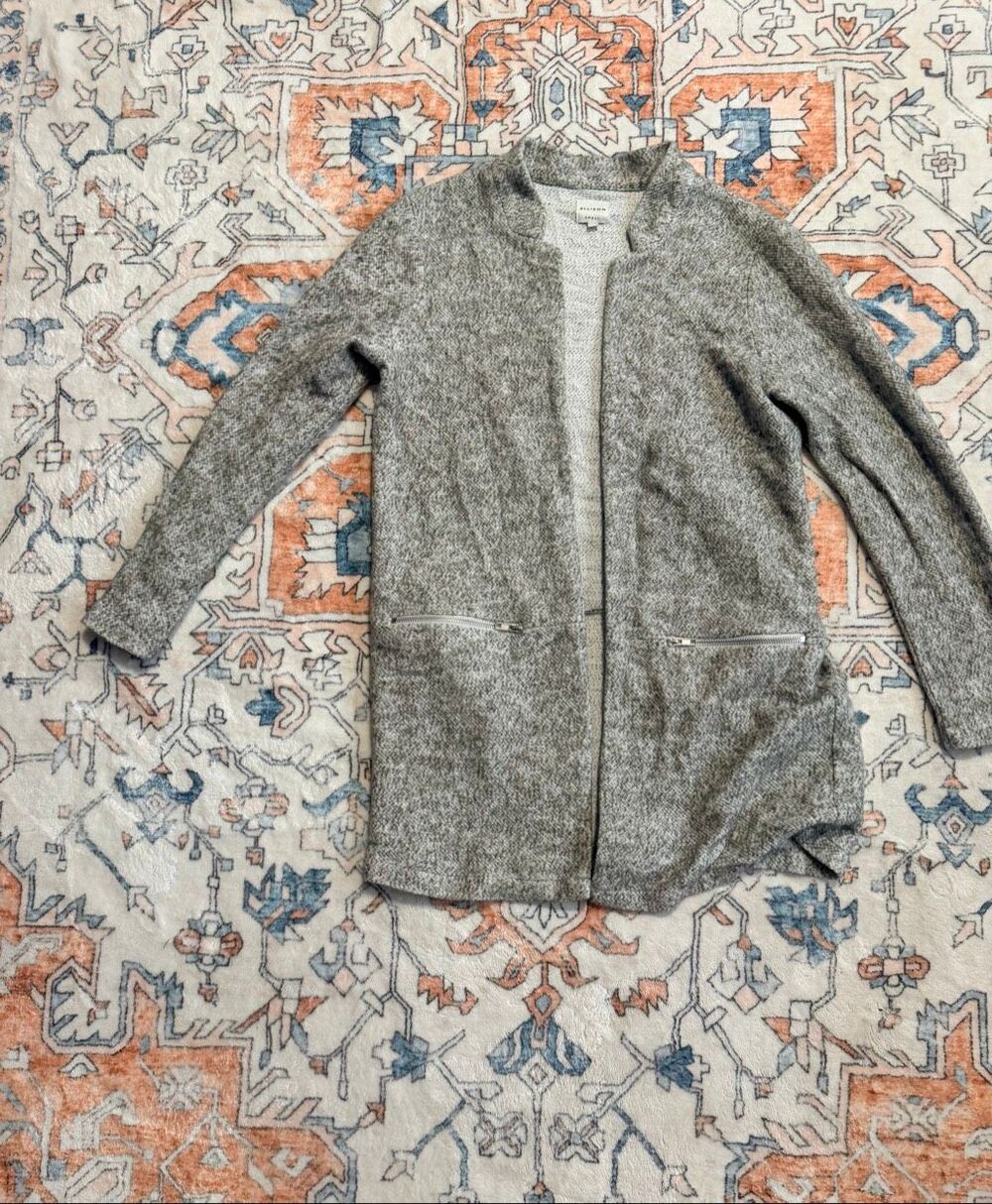 Ellison Open Front Gray Cardigan Sweater Pockets Size Small